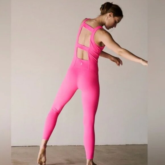 Free People Pants - NWT Free People FP Movement Never Better Strappy Back Jumpsuit Large, HOT PINK